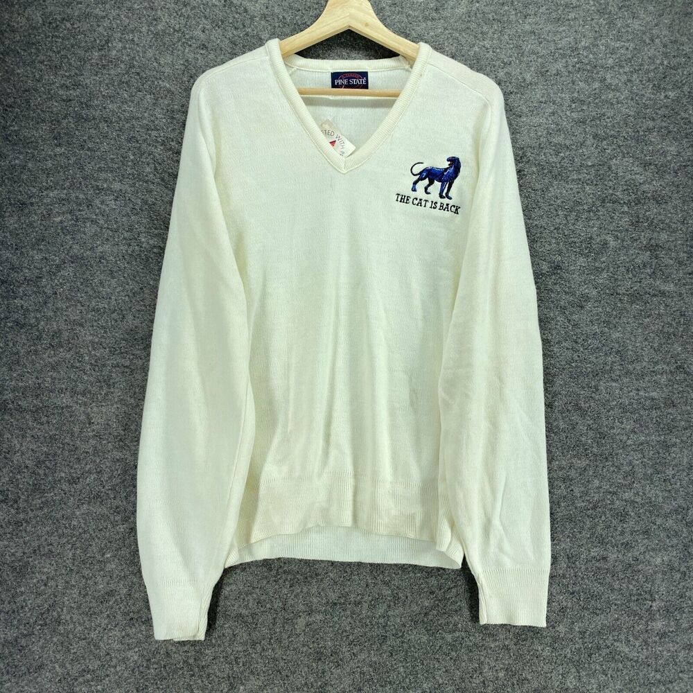 New Pine State Sweater Pullover Men XL White Knit V-Neck Long Sleeve Acrylic